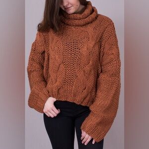 POL The Rust Chunky Cable-knit Sweater